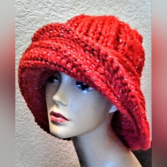 NWT Novelty Cashmere Blend Wide Brim Winter Hat With Bling!!! - Picture 2 of 5